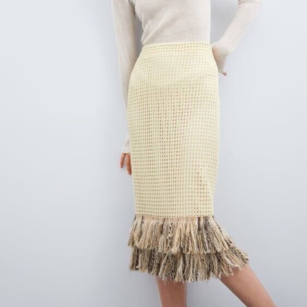 Zara mesh fringed hem midi skirt M - Picture 4 of 16